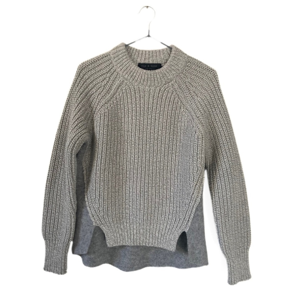 Rag & Bone Grey Chunky Knit Lambs Wool/Angora Crew-Neck Sweater Size XXS